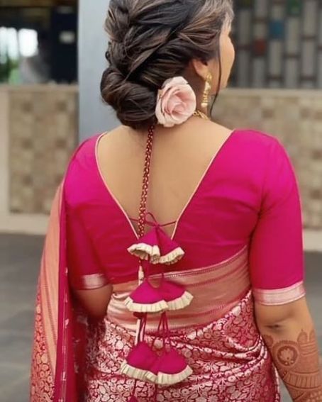 V Shape Kathpadar Saree Back Neck Blouse Design