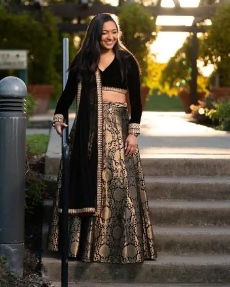 Velvet Full-sleeve Modern Banarasi Lehenga Blouse Design