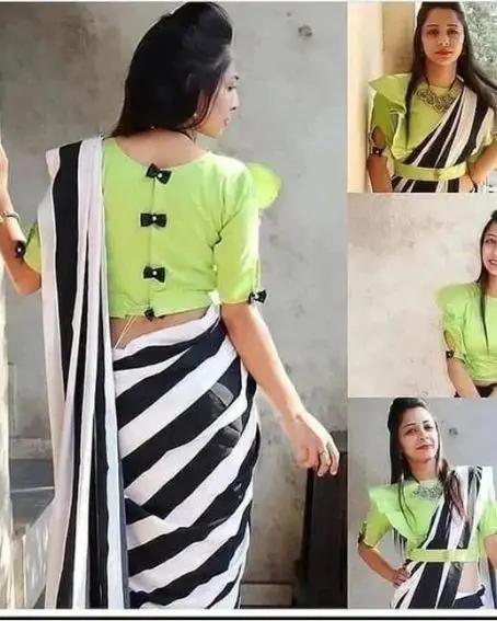 Zebra Stripes Saree Blouse Design Front And Back