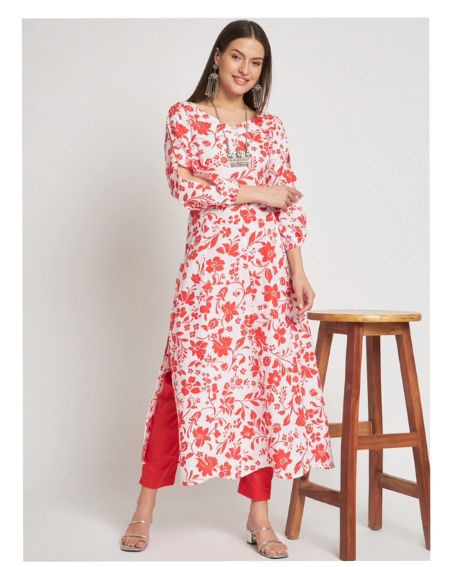 Amazing Floral Pattern Long Kurti with Pant