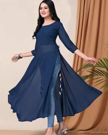 Amazing Kurti with Side Slits and Jeans Bottom