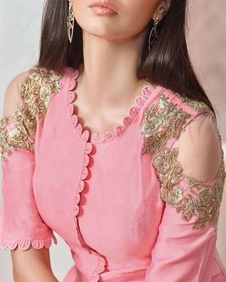 Amazing Peach Color Kurti with Cold Shoulder Half Sleeve Design