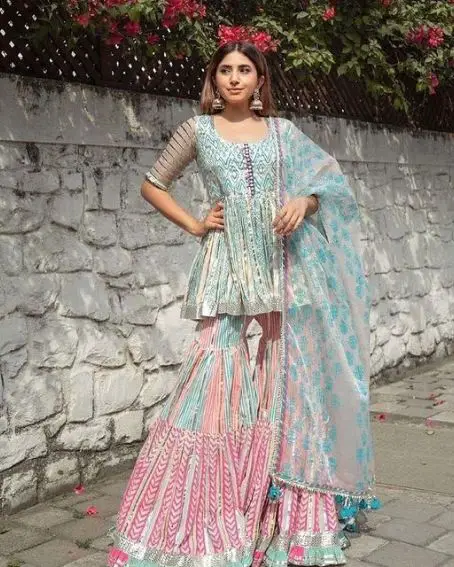 Amazing Printed Pattern Sharara Suit Set with Short Kurti