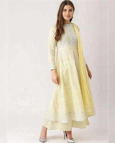 Anarkali Long Kurti with High Neck and Palazzo Pants