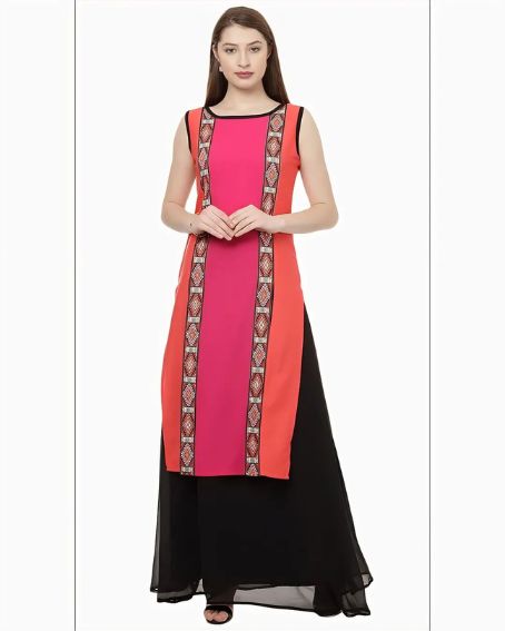 Astounding Long Sleeveless Kurti with Boatneck Design