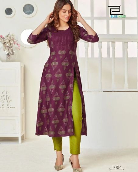 Awesome Side Cut Kurti Design with Narrow Green Pant