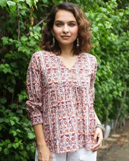 Barrel Elbow-Length Sleeve Cotton Short Kurti