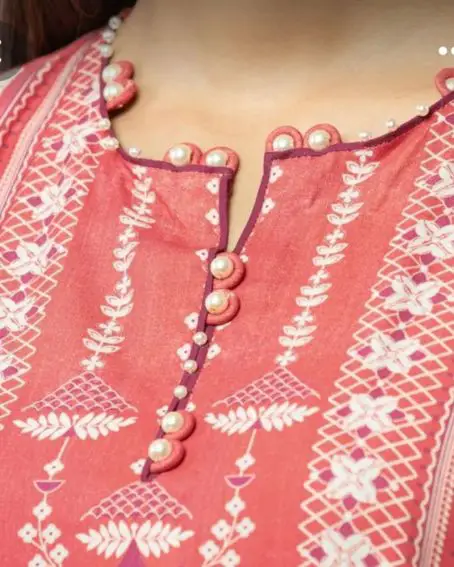 Beads Attached on the Piping Modern Kurti Neck Design