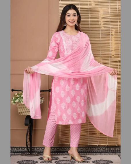 Beautiful Pink Kurti with Round Lace Work Neck