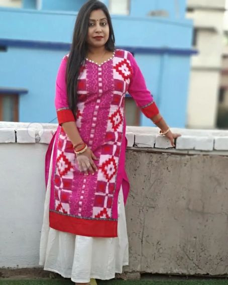 101065 Sambalpuri Handloom Round Kurti ,anarkali - 38 Chest