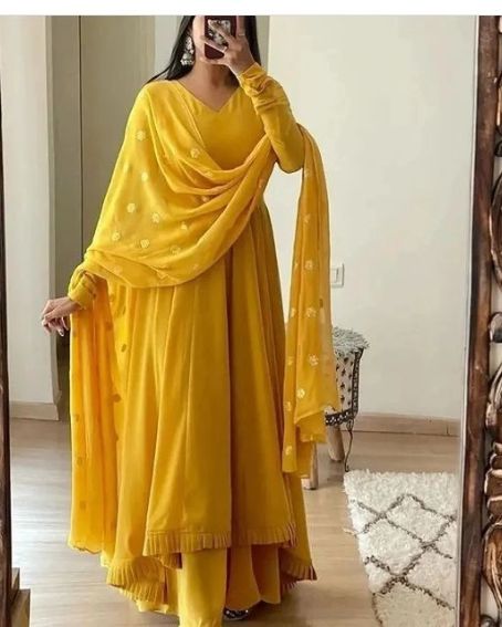 Beautiful Yellow Kurti with Full Sleeves Design for Haldi