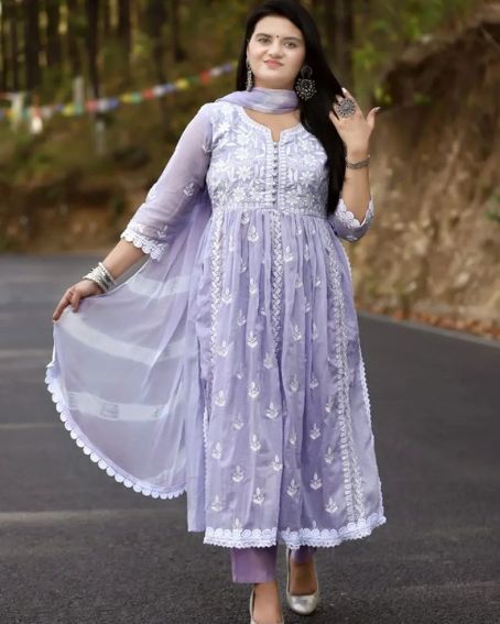 Beautifully Embroidered Naira Cut Style Kurta with Lace