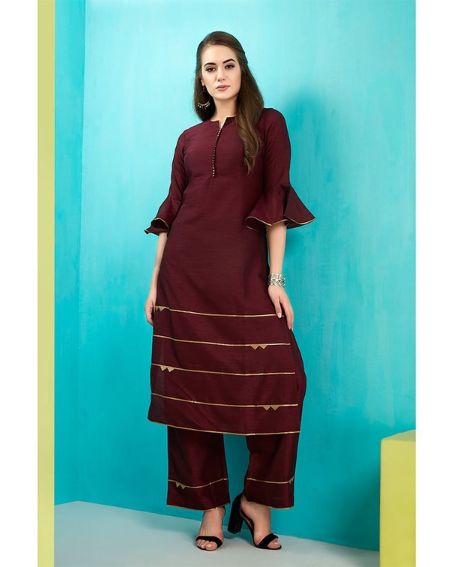 Bell Sleeve Maroon Kurti with Palazzo