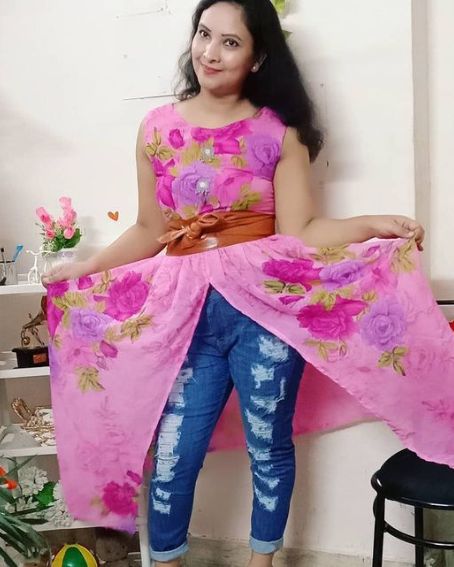 Big Floral Designed Pink Kurti