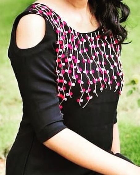 Black Kurti with Cold Shoulder Half-Sleeve Design