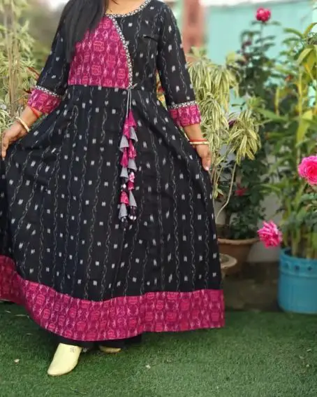 Black Sambalpuri Dress Neck Design with Hangings