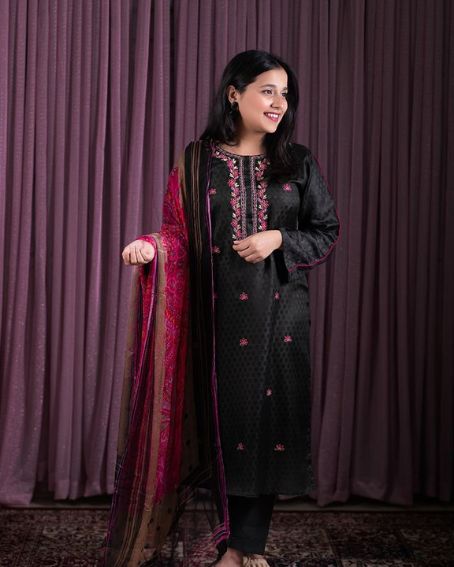 Black with Pink Silk Cotton Kurti