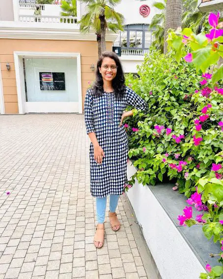 Blue High-Neck Kurti with Light Blue Jeans