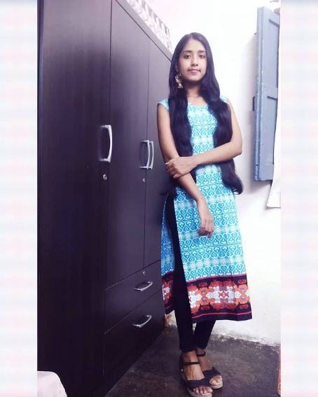 Blue Printed Design Long Kurti with Jeans