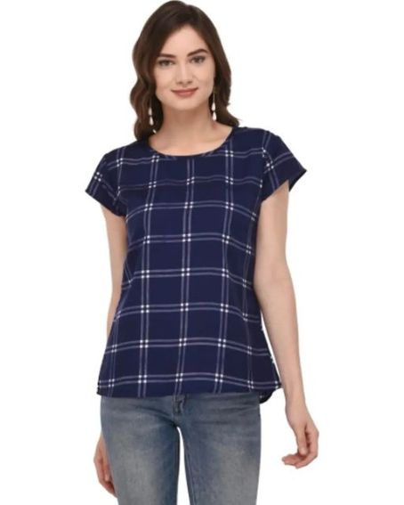 Checked Pattern Casual Short Sleeve Kurti