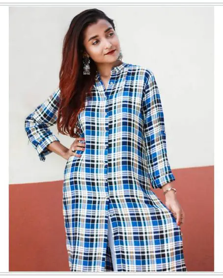 Checked Type Blue Collar Neck Kurti