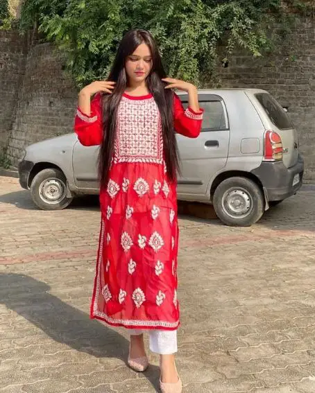 Chikan Embroidery Trendy Boat Neck Design for Kurti