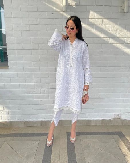 Chikan Lace Full-Sleeve Kurti