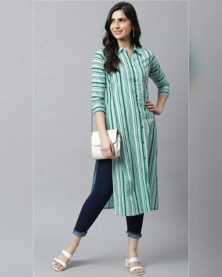 Classy and Trendy Collar Neck Design Kurti with Jeans