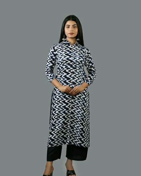 Collar Neck Kurti with Black Palazzo Pant