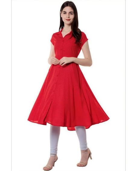 Collar Neck Solid Flared Short Hand Kurti