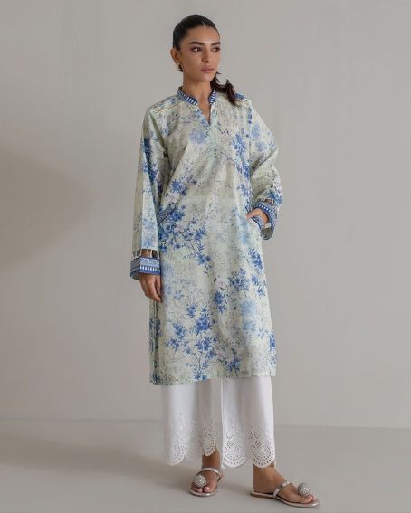 Collar V Neck Style Lace Work Sleeve Kurti