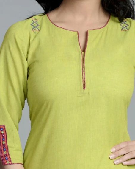 Contrast Color Piping Neck Design Kurti