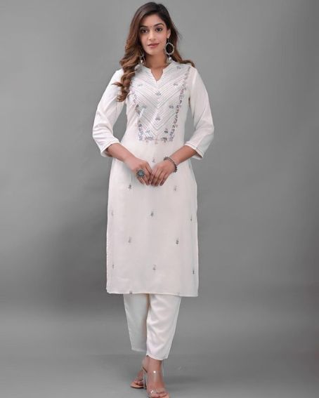 Cotton Kurti with Yoke Embroidery
