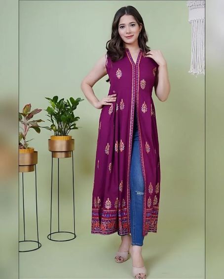 Cotton Long Trendy Kurti with Front Slit