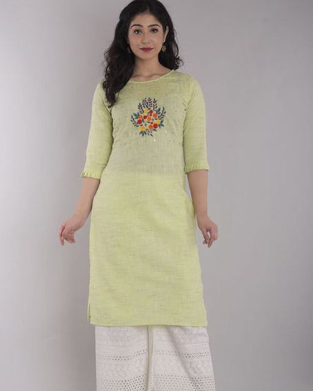 Cotton Slub Pleated End Sleeve Kurti