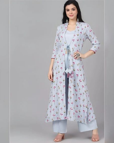 Crop Kurti with a Long Shrug and Palazzo