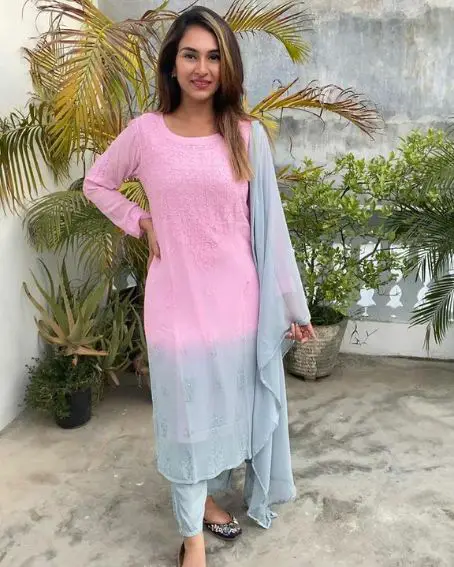 Double Colour Trendy Boat Neck Design for Kurti