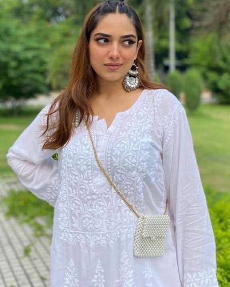 Downward "M" Cut Neck White Chikankari Kurti