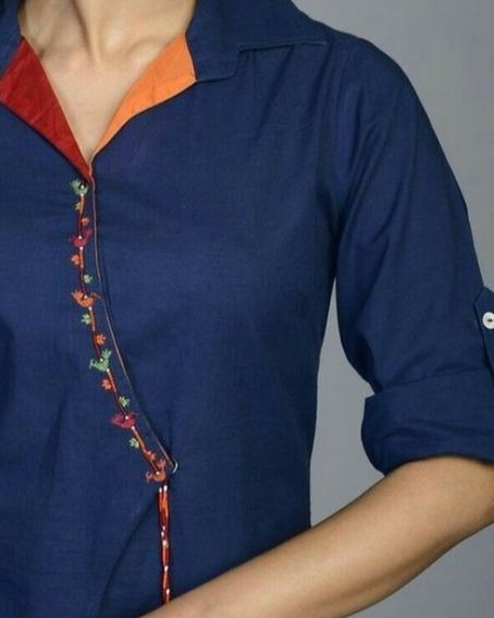 Dual Coloured Classic Shirt Collar Neck Design for Kurti