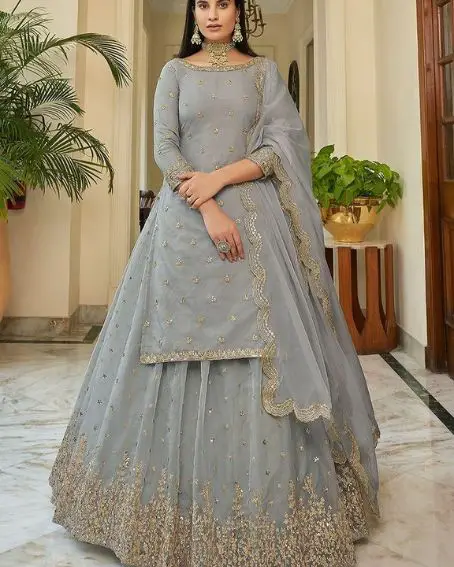 Pink Designer Pakistani wedding Long Trail lehenga with long kurti and  Embellishment 