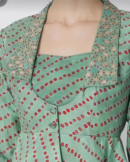 Embroidered Pattern Blazer Collar Neck Design for Kurti