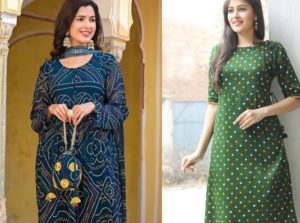 Fancy Bandhani Kurti Neck Designs