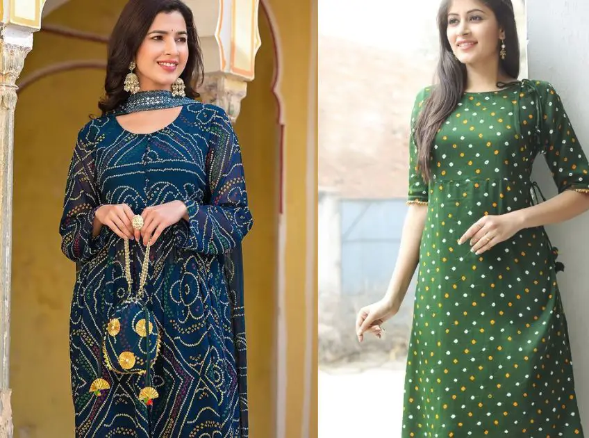 Fancy Bandhani Kurti Neck Designs