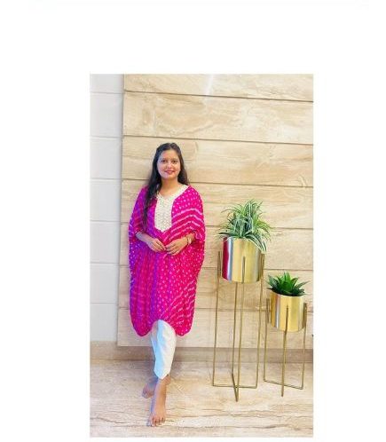 Fancy Bandhani Kurti with V-Cut Neck Design