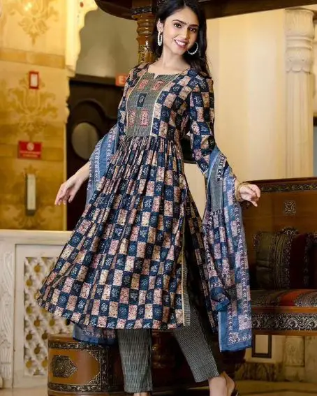 Fancy Naira Cut Kurti with Pant and Dupatta