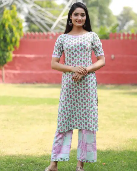 Floral Designed Trendy Boat Neck Design for Kurti