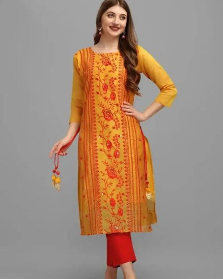 Floral Embroidery Stunning Boat Neck Kurti
