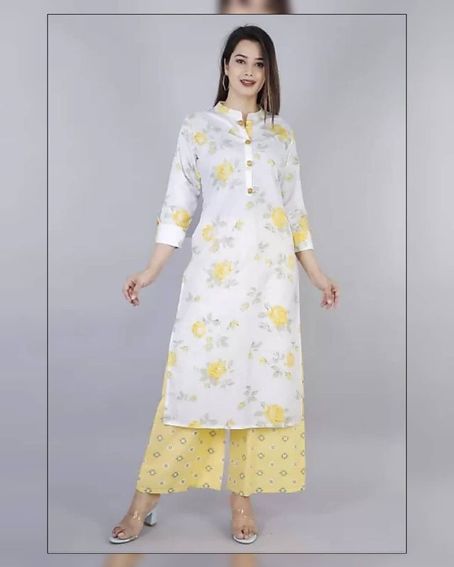 Floral Pattern Round Collar Neck Design Kurti with Palazzo