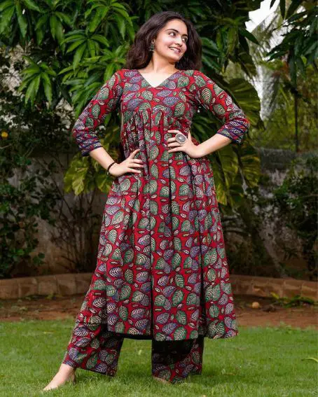 Floral Printed Anarkali Long Kurti with Palazzo