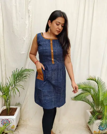Frock Style Short Kurti with Pocket